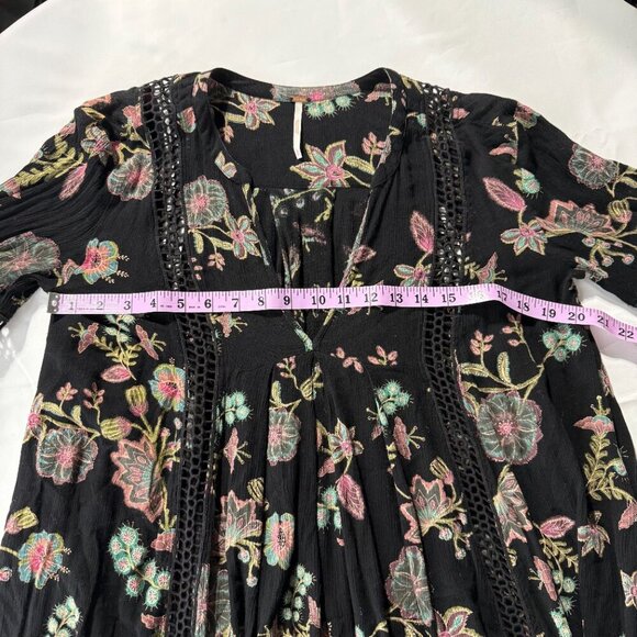 Free People Women's Just The Two Of Us Tunic Black Floral Long Sleeve Size Small - Picture 10 of 12